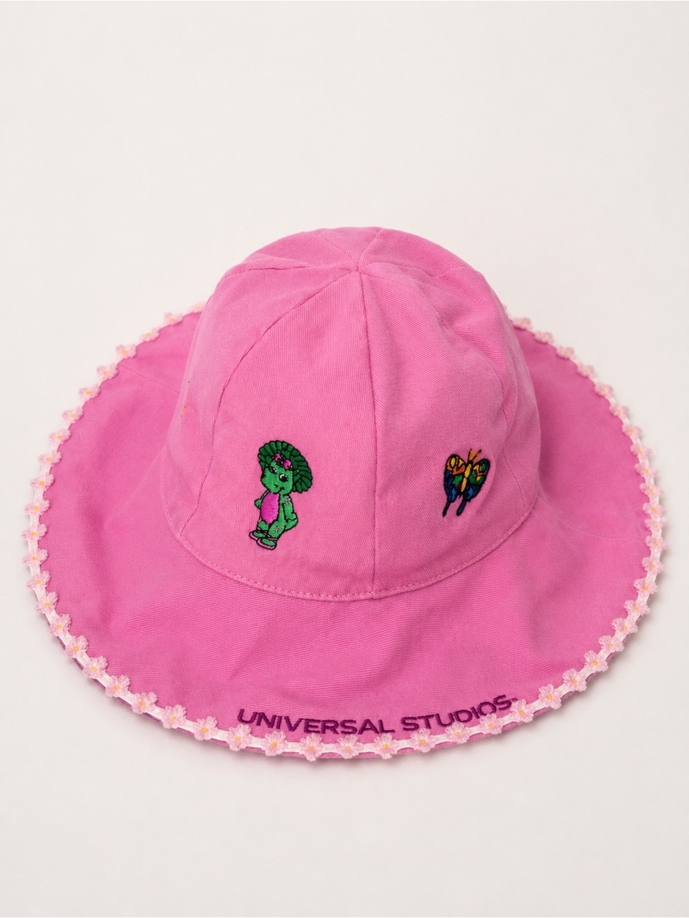 Vintage Barney Universal Studios Pink‎ Daisy Trim Bucket Hat Baby Toddler